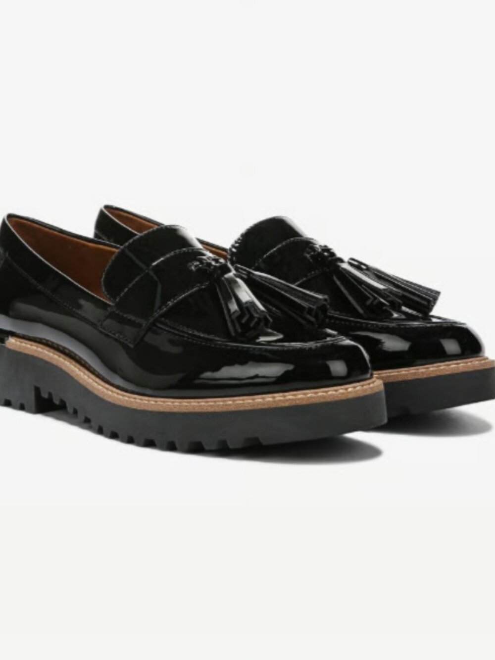 FRANCO SARTO I Faux Black Patent Leather Franco Carolynn Tassel Loafer Shoes, 10 - Picture 2 of 14